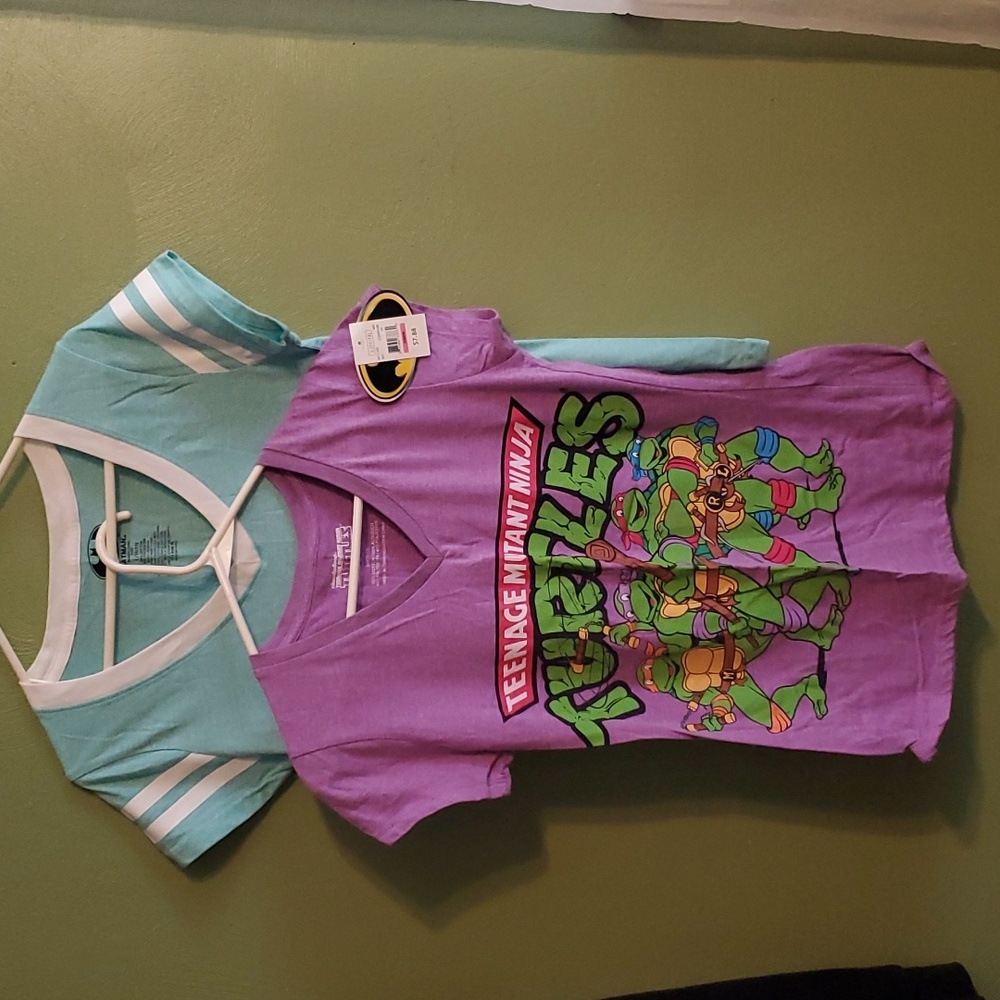 2 licensed women's T shirts Large 1 with tag one without Teenage mutant ninja